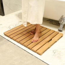 Teak Bath Mat NonSlip Waterproof Solid Wood Shower Mat with Handle for Indoor Outdoor Use 50x50cm