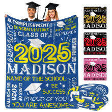 Graduation Blanket Class of 2025, Soft Cozy Blue and Gold Throw, Custom Gift for Him or Her