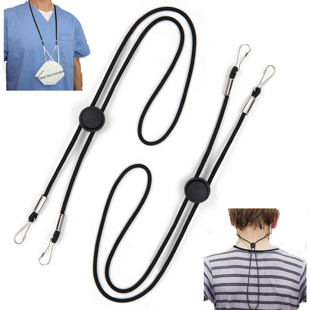2Pack Adjustable Face Mask Lanyard Black, Reusable Neck Strap For Masks With Antiloss And Hands Design 9351714933735