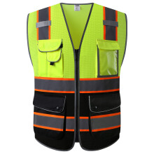 Visibility Safety Vest with 9 Pockets ANSI Compliant Mesh Reflective Work Vest Yellow Black Orange Trim L