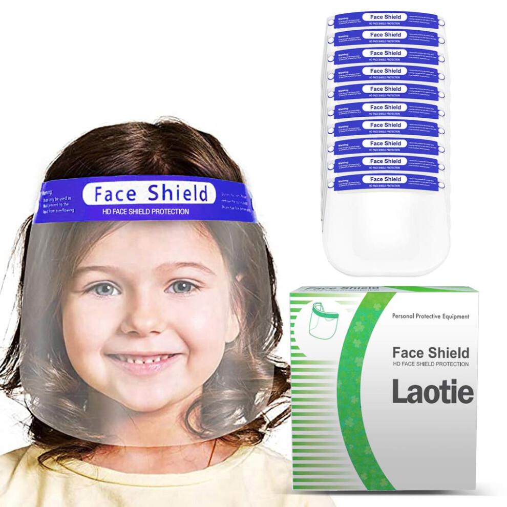 Kids Face Shield Antifog Clear Vision Lightweight Protective Cover With Elastic Band Blue 10Pc 9351714933780