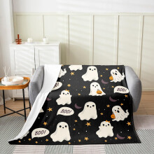 Black and White Halloween Ghost Fleece Throw Blanket 40x50 Super Soft Flannel for Kids and Teens