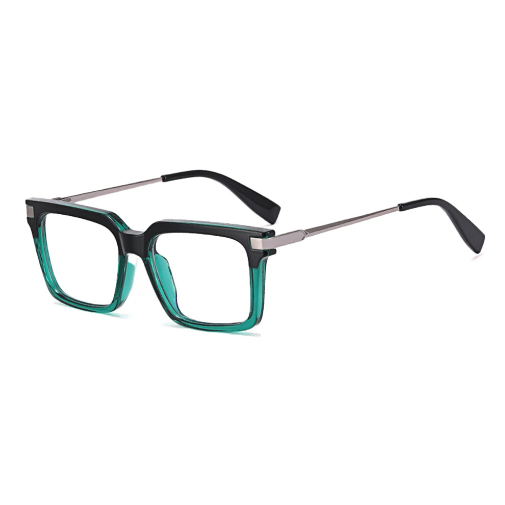 Blue/Light/Black Oversized Square Blocking Reading Glasses For Women, Tr90 Metal Frame 1.75X Magnification Green