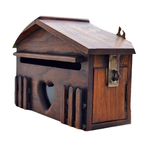 Lockable Solid Wood Wall Mounted Mailbox for Outdoor Use, Weatherproof Rustic Home Letterbox