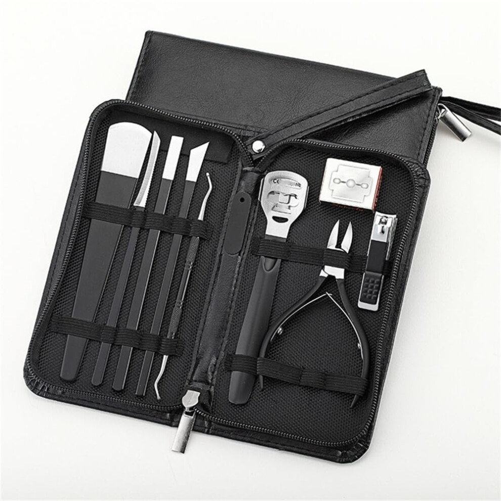 Black 10 Pcs Manicure Set Stainless Steel Nail Clipper Kit AllâInâOne Grooming Tools For Travel,