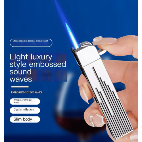 Silver Windproof Butane Lighter with Visible Fuel Window, Refillable Jet Flame Pocket Torch for Camping BBQ 1