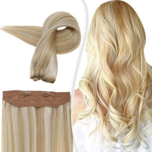 16 Inch Blonde Halo Hair Extensions 27/613 Real Remy Human Hair Instant Length & Volume