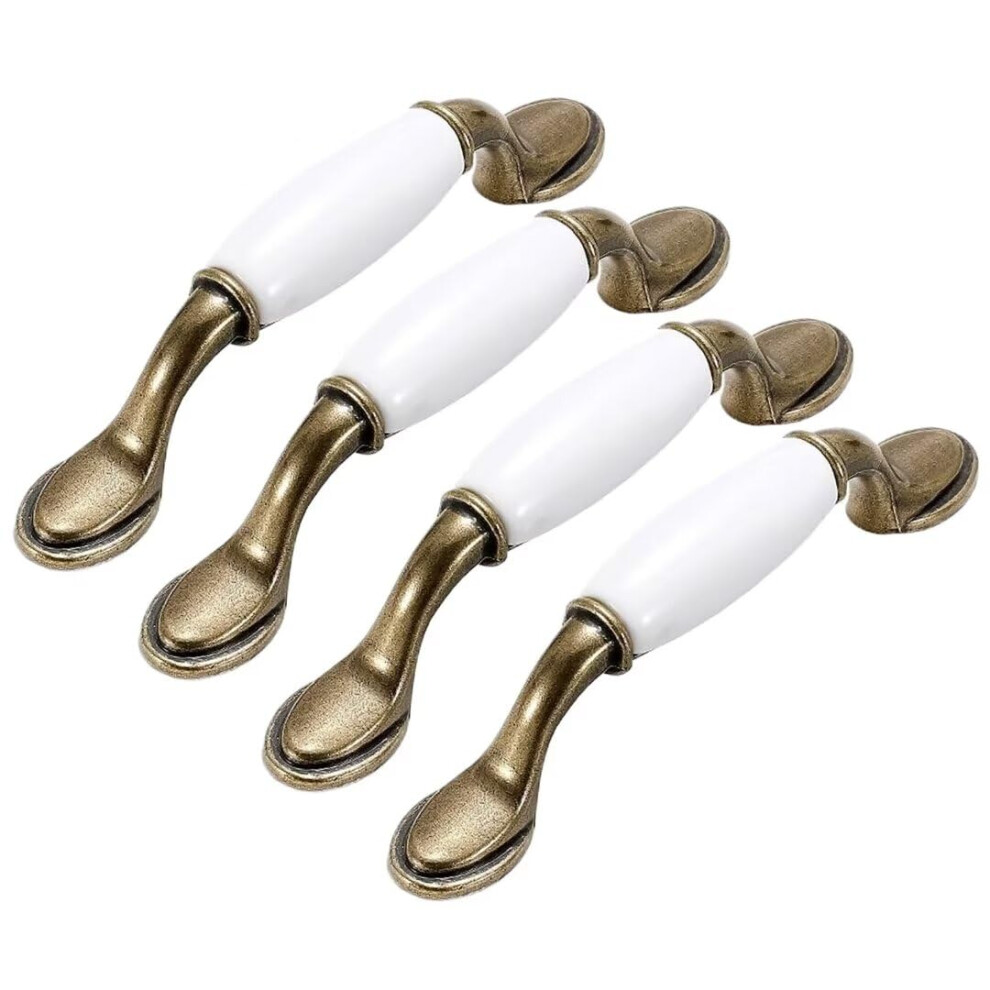 4Pcs White Ceramic Cabinet Handles 96Mm Vintage Drawer Pulls With Bronze Finish For Kitchen Dresser Wardrobe 9045646739830