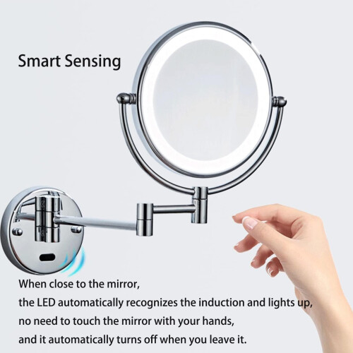 Smart Sensor LED Lighted Makeup Mirror 10X Magnification Double Sided Wall Mounted Vanity Mirror Silver USB Powered 1