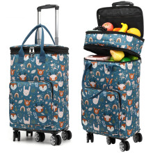 2 in 1 Shopping Trolley Rolling Cooler with 360 Swivel Wheels, Collapsible Dry Wet Separated Cart for Grocery, Camping, Picnic