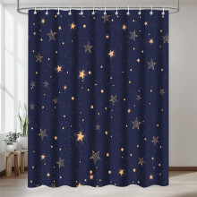 Star Shower Curtain Dark Blue Starry Night Waterproof Polyester Fabric with Hooks 72x72 Inch