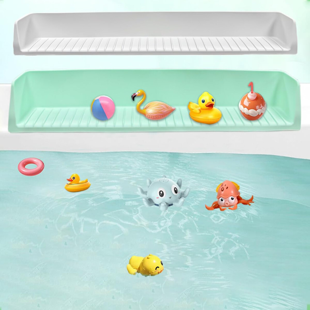 Oversize 2.6Ft Bathtub Splash Guard For Kids, Tub Topper With Toy Shelf And Strong Suction Cups Green