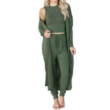 Ensembles de Détente 3 Pièces pour Femmes, Tenues de en Avion, Automne 2025, Cardigan, Haut Sans Manches, Pantalon. Vert Armée XL