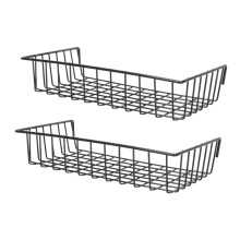 Wall Hanging Storage Baskets Set of 2, Wire Grid Panel Organizers for Home Office Kitchen, Space Saving