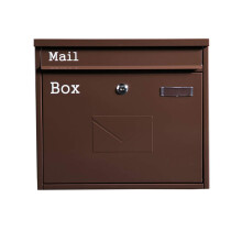 Wall Mounted Mailbox Brown Rustproof Steel Waterproof Lockable Large Capacity for Home Outdoor