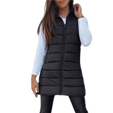 Gilet Long Sans Manches Ă Capuche pour Femme, Couleur Unie, VĂȘtement D'ExtĂ©rieur D'Hiver. Noir 5XL