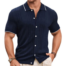 Pull D'Été Décontracté à Boutons Fins pour Homme, Style Rétro, Manches Courtes, pour la Plage Tibet XXXL