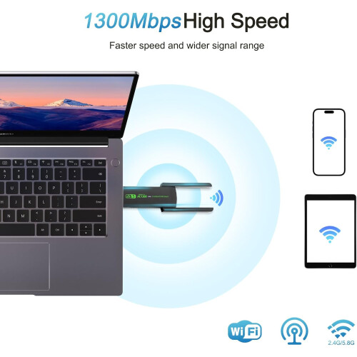 Προηγμένος προσαρμογέας USB WiFi, προσαρμογέας ασύρματου δικτύου διπλής ζώνης 1300Mbps 2
