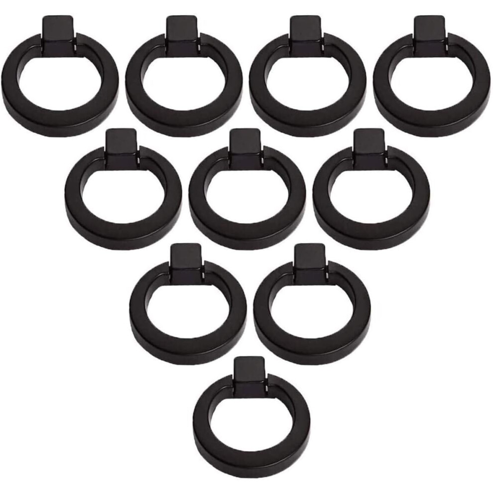 Modern Black Zinc Alloy Cabinet Drawer Handles, Vintage Round Ring Pulls For Dresser And Wardrobe 9351714934787