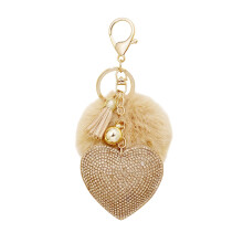 Trendy Love Shape Key Holder With Glittering Stones And-Khaki