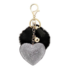 Porte-clés élégant en forme de cœur avec diamants,-Noir et blanc