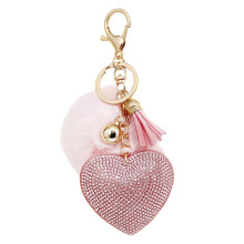 Gorgeous Crystal Studded Heart Key Fob With Flowing-Pink