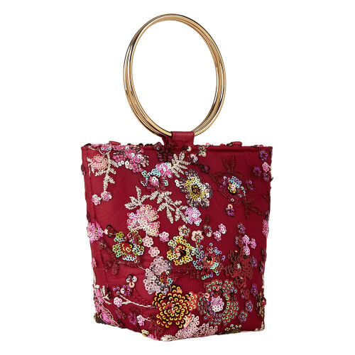 Embroidered Handbag Polyester Fabric Spacious Organizer-Red