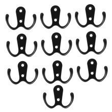 Black Dual Prong Wall Hooks Set of 10, Heavy Duty Zinc Alloy Coat and Hat Hooks for Entryway and Bathroom