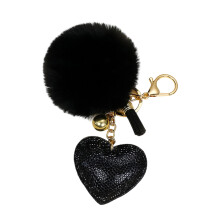 Stylish Diamonds Heart Keychain Bag Charm With Secure-Black