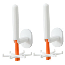 2pcs Wall Mounted Hook Rack with 360 Rotating Hooks and Paper Towel Holder for Kitchen and Bathroom Storage White Orange