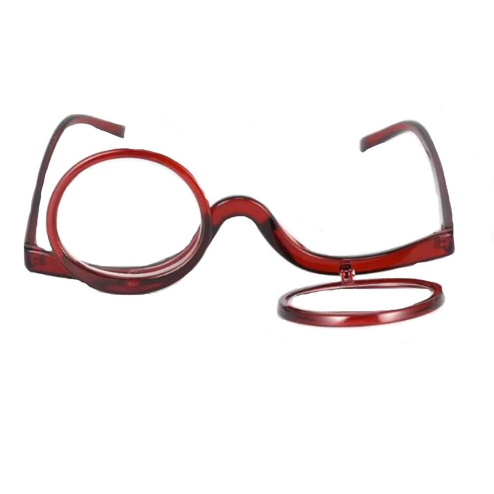 Red Flip Down Makeup Reading Glasses For Ladies, 1.5X Magnifying Eyeglasses For Precise Makeup