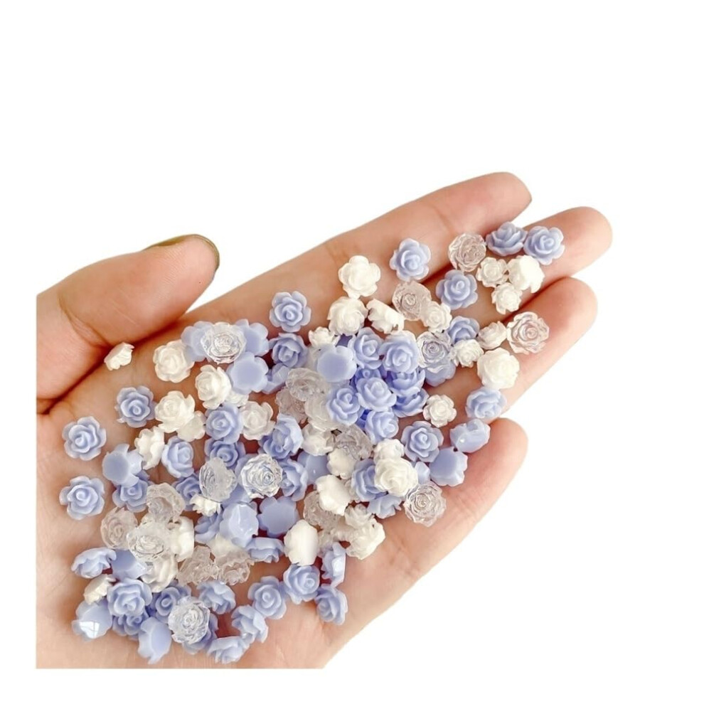 50PCS Blue 3D Resin Flower Nail Charms for DIY Manicure, Bright LongLasting Shine Accessories