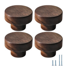 6 Pack Walnut Wood Cabinet Door Handles 40mm Minimalist Drawer Pulls Single Hole Wardrobe Knobs