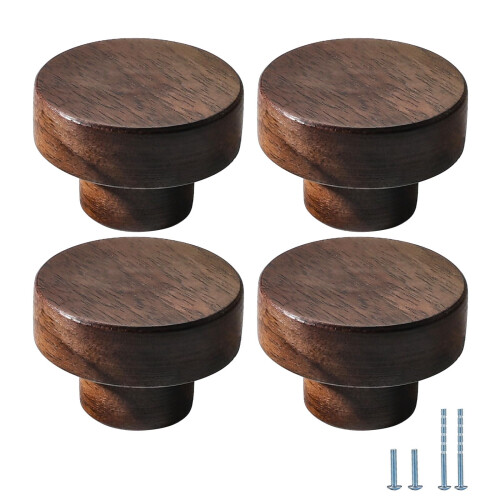 6 Pack Walnut Wood Cabinet Door Handles 40mm Minimalist Drawer Pulls Single Hole Wardrobe Knobs