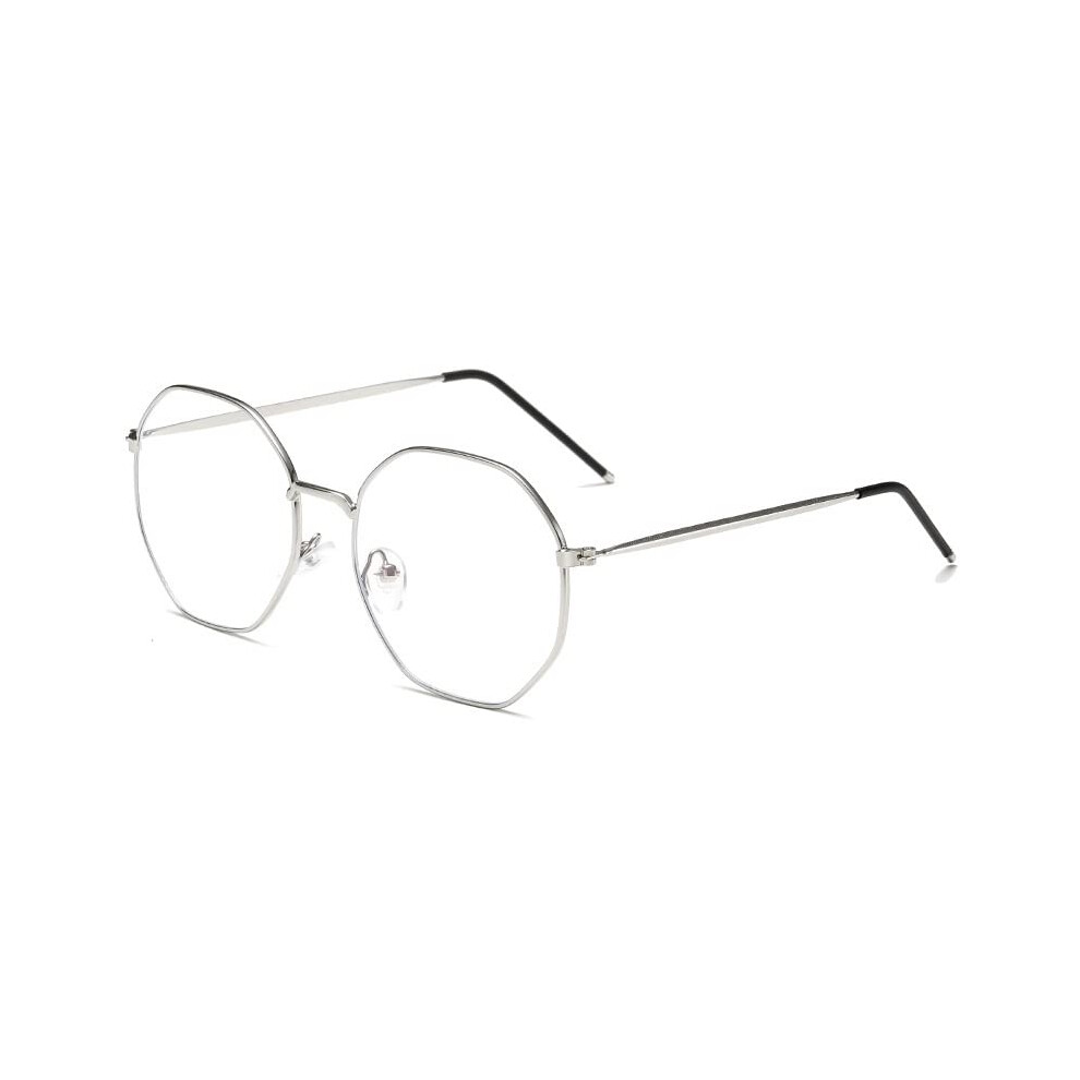 Silver/Blue/Light Metal Frame Reading Glasses +2.00 Anti Eye Strain Polygon Design For Men And Women