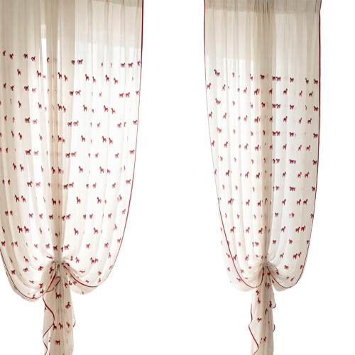 Joli rideau transparent brodé de cheval rouge-150 cm x 250 cm 1