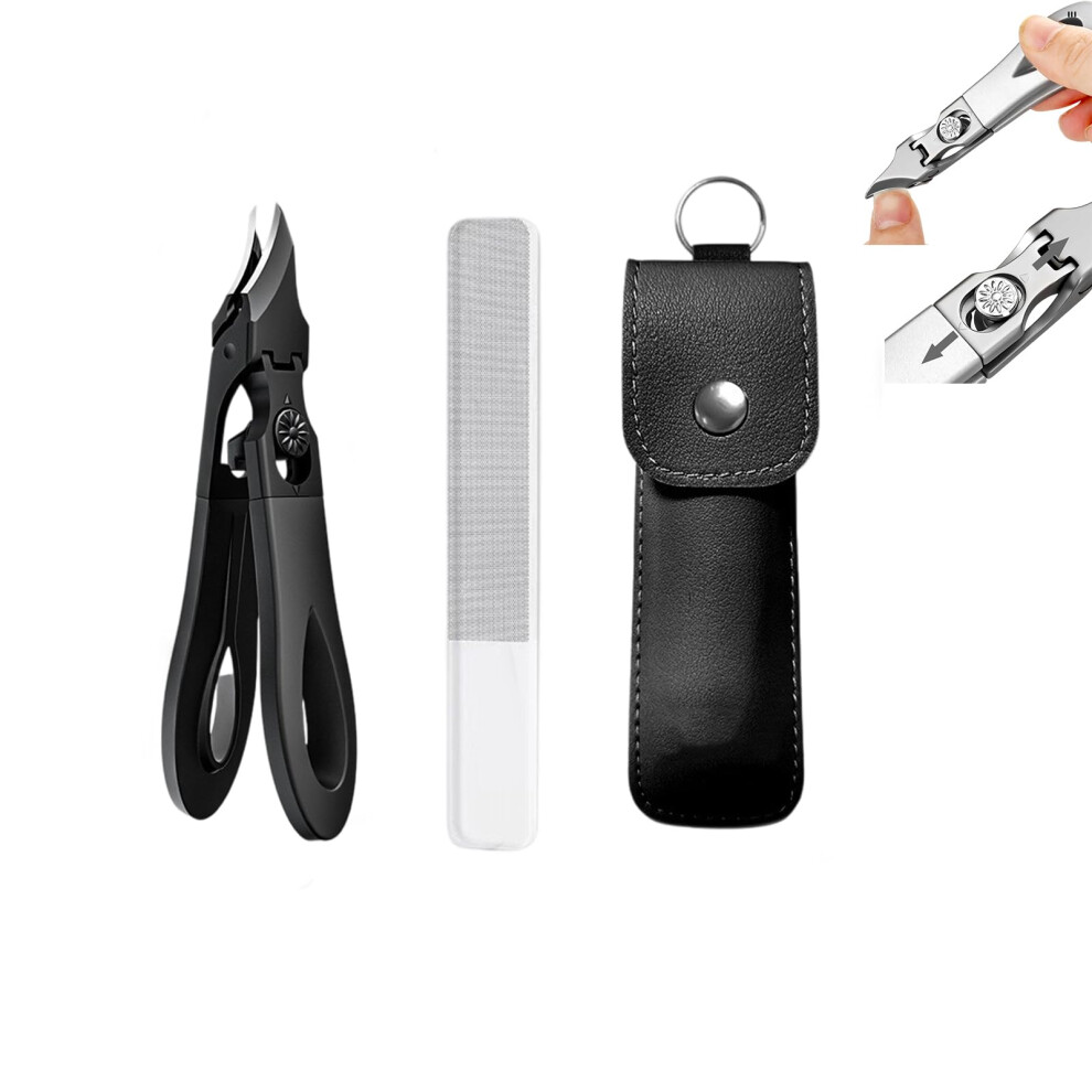 Black Toenail Clippers For Thick And Ingrown Nails, Eagle Beak Blade With Extended Grip, Stainless Steel