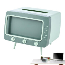 Retro TV Tissue Box Phone Holder with Stand – Vintage Style Tissue Dispenser for Home Décor, Green