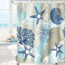 Coastal Shower Curtain Set 2 Pack, Beach Ocean Themed Waterproof Fabric, Dual Size Bundle for Bathroom Decor