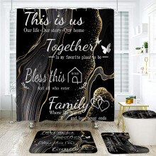 Black Gold Marble Shower Curtain Set with NonSlip Mats and Hooks, Luxury Waterproof Bathroom Decor 4Piece Set