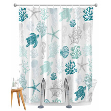 Transfer Bench Shower Curtain 72x72 Inch Emerald Green Marine Life Design with Dual Vertical Slits and Privacy Water Control