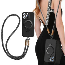Crossbody Case with Anti‑Theft Lanyard, Liquid Silicone Protection and Kickstand for iPhone 16 Pro Max