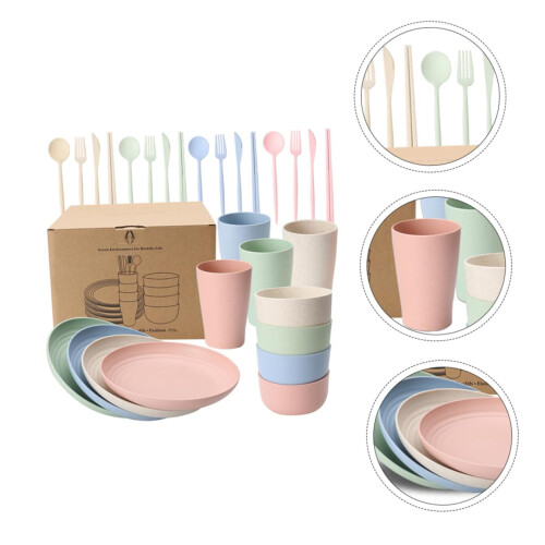Wheat Straw Tableware Set Eco Friendly Dinnerware for Home and Camping, Lightweight Easy Clean Complete Dining Set 1