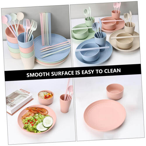 Wheat Straw Tableware Set Eco Friendly Dinnerware for Home and Camping, Lightweight Easy Clean Complete Dining Set 2