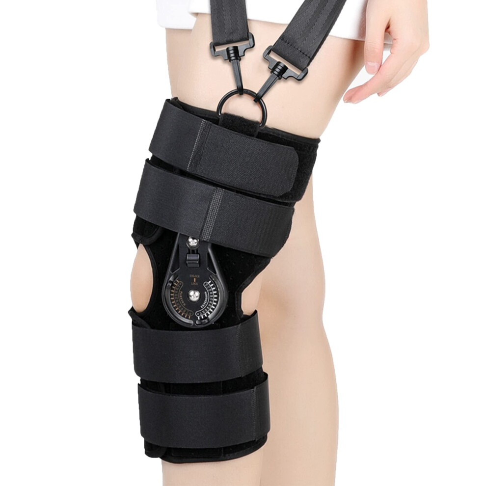 Adjustable Hinged Knee Brace for ACL and Meniscus Tear, PostâOp Stabilizer with Shoulder Strap, Small