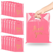 20 Pcs Pink Thank You Gift Bags 12x15 Inch Reusable Extra Thick 4Mil with Handles for Boutique