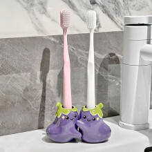 Set of 2 Cute Hugging Eggplant Toothbrush Holder and Ceramic Pencil Holder for Couples Bathroom Decor
