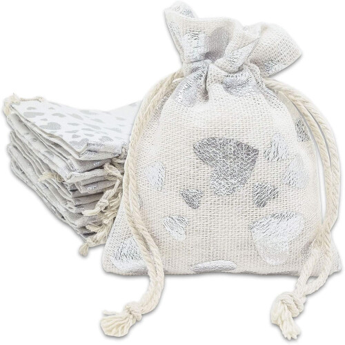 7,5x10 cm presentpåsar i bomullscanvas med dragsko (48-pack)