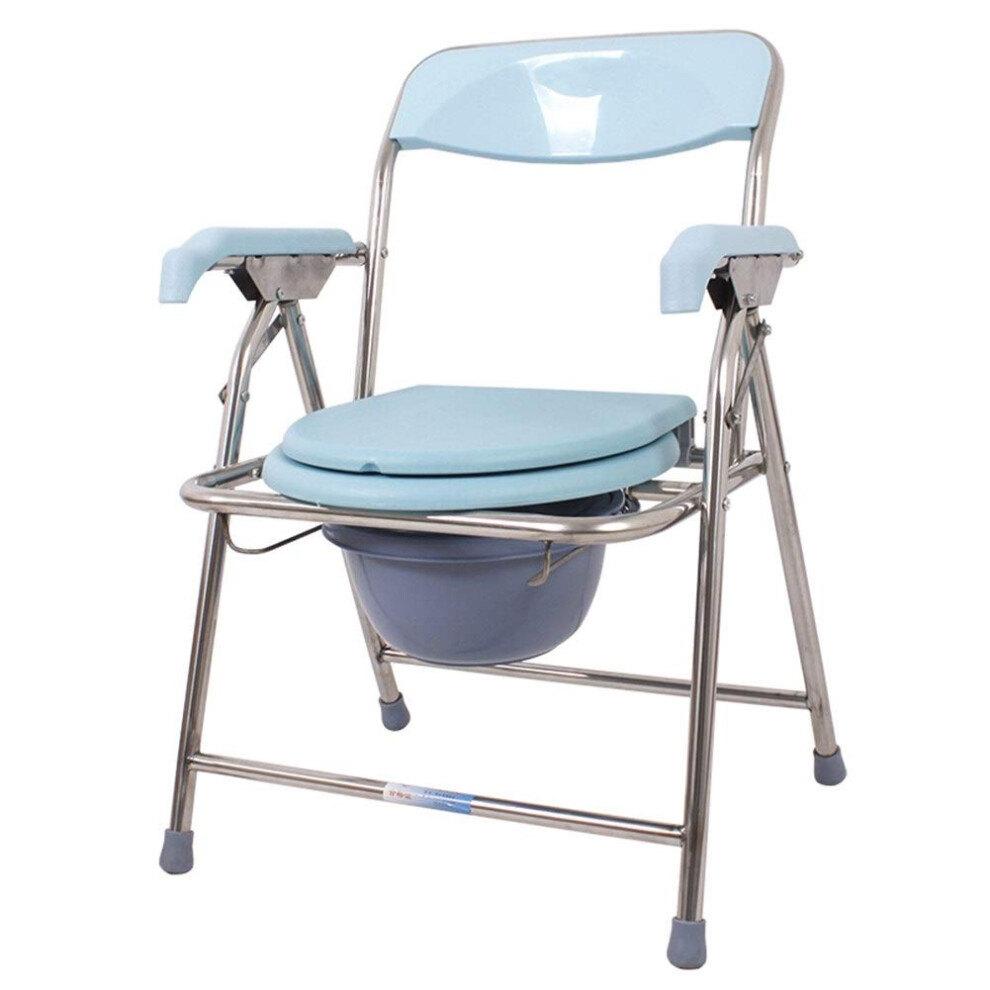 Bedside Commode Chair for Elderly, Foldable Toilet Chair with Easy Clean Bucket and Stainless Steel Frame