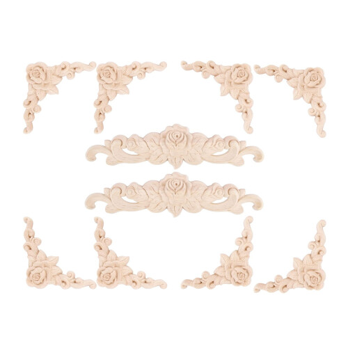Applique décorative d'angle florale sculptée en bois (10 pièces)